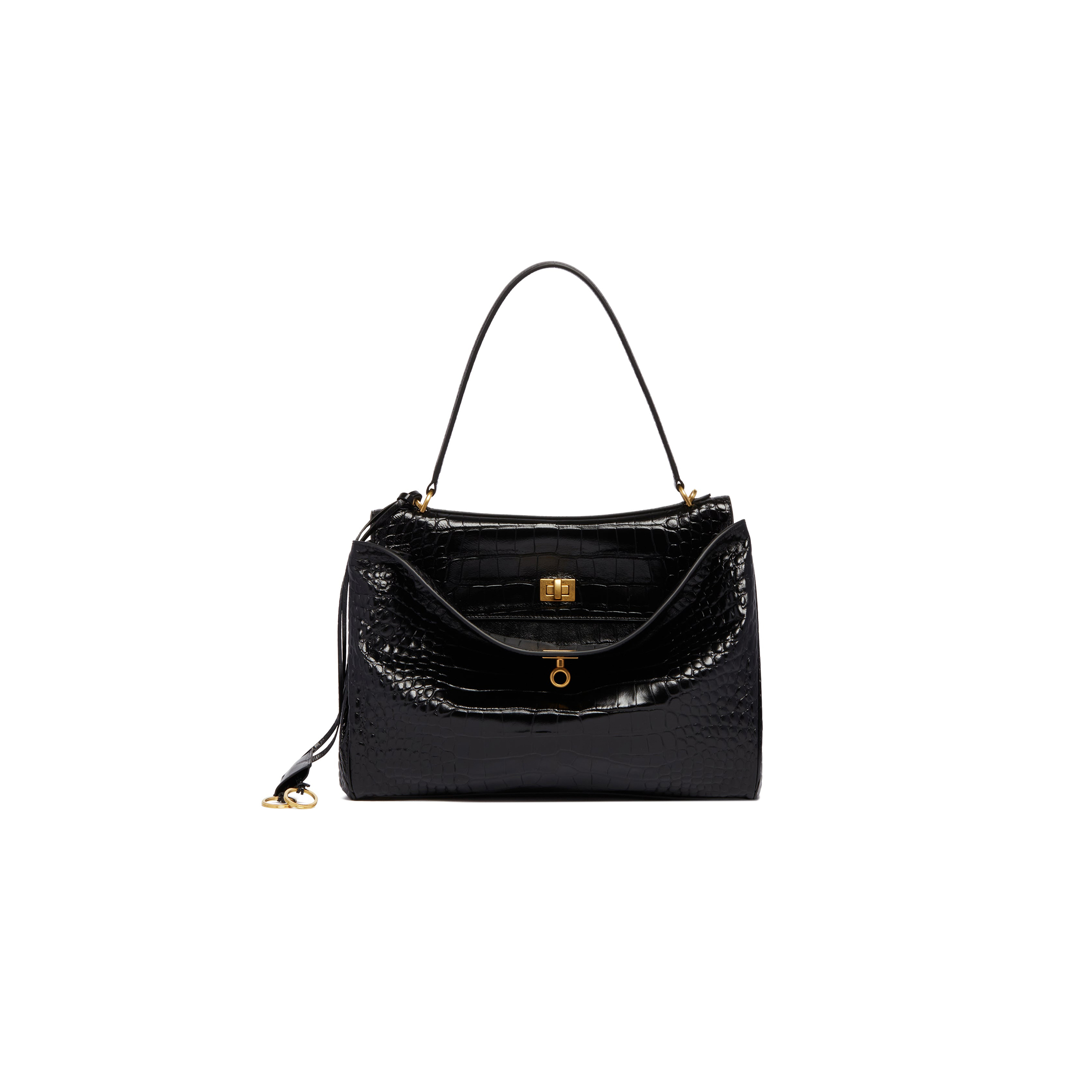 BALENCIAGA WOMEN'S RODEO MEDIUM HANDBAG CROCODILE EMBOSSED IN BLACK 7897722AA5L1000 (35*23.3*10.9cm)